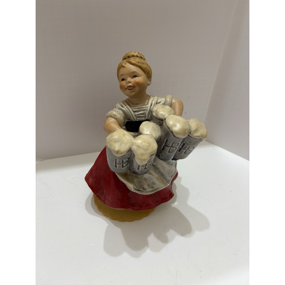 Vintage Goebel Bar Maid Germany 1972 6 1/2"‎ Porcelain Figurine with Musicbox